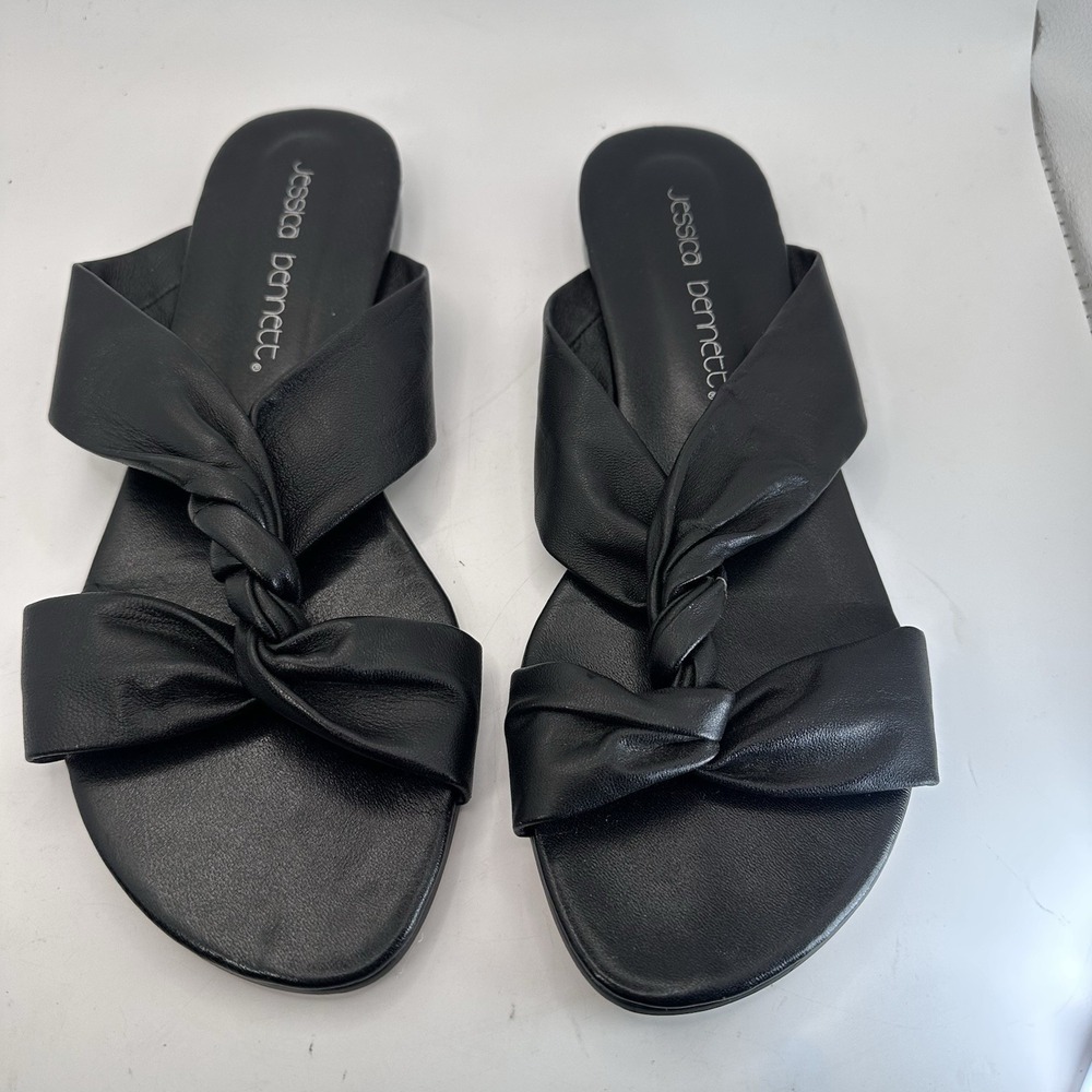 Jessica Bennett Strappy Open Toe‎ Sandals Black Leather Twist 9 European Summer